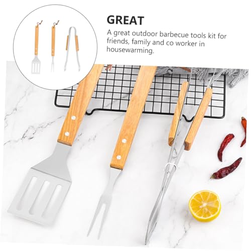 Set de utensilios de parrilla POPETPOP con mango de madera miniatura 7