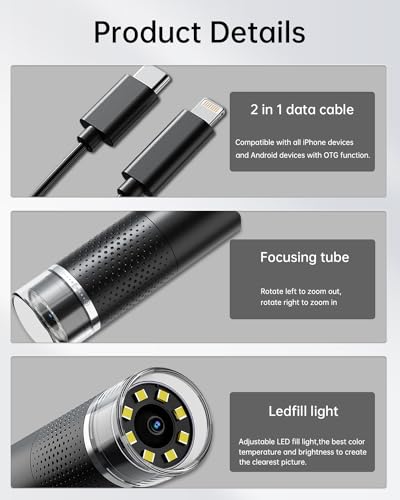 Handheld Digital Microscope Camera, Aopick 50X-1600X Magnification USB Pocket Microscopes Camera for Adults Kids with 8 Adjustable LED, Coin Magnifier for iPhone, Android (No WiFi Needed)