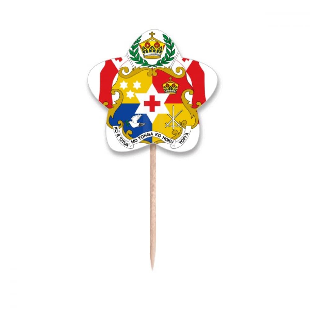 Piques cupcake Tonga avec emblème national étoile drapeau miniature en bois