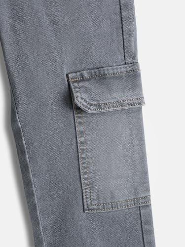Image of Urbano Juniors Boy's Slim Fit Washed Denim Cargo Jeans with 6 Pockets Stretchable