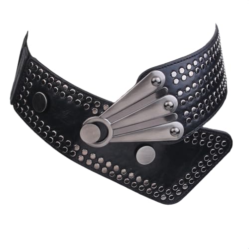 Holiberty Ladies Vintage Leather Waist Belt Womens Elastic Wide Western Belts for Dress Jeans Studded Punk Cowgirl Cinch Belt