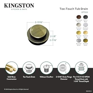 Kingston Brass DTT208 Tip-Toe Bath Tub Drain, Brushed Nickel