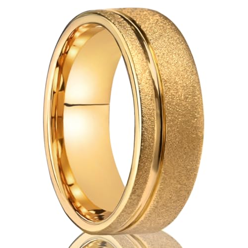 Gold Tungsten Carbide Ring for Men Women 8mm/6mm Sandblasted Inlaid Groove Men's Engagement Wedding Bands Fashionable and Luxurious