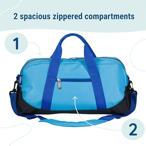 Image of Wildkin Kids Overnighter Duffel Bag - Carry-On Travel Bag for School & Sleepovers, Lightweight, Durable, Boys & Girls Ages 4-15 - Sky Blue