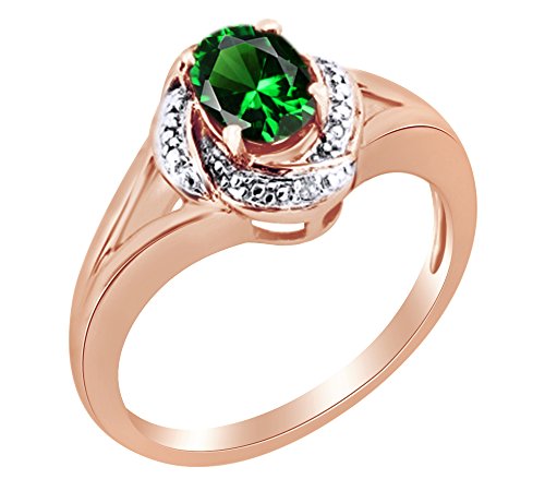 AFFY Simulated Simulated Green Emerald & White Natural Diamond Engagement Ring in 14k Gold Over Sterling Silver