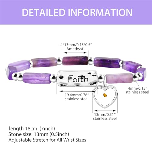 Image of Elastic Faith Bracelet for Women, Adjustable 7 inch Natural Stone Bracelet with Heart Mustard Seed Charm, Spiritual Christian Jewelry for Baptism, Graduation, Religious Celebration YA4856