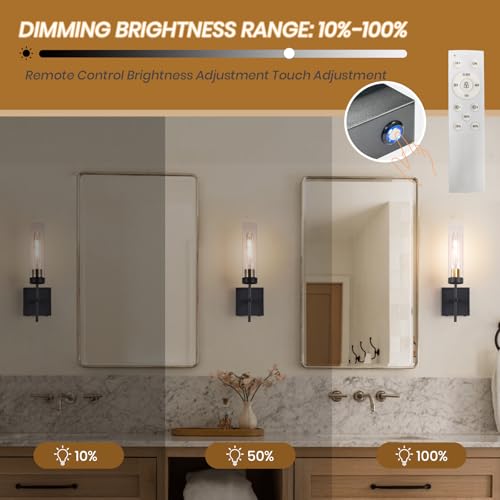 Image of Wall Sconce Set of 2,Battery Operated Wall Sconce,Infinitely Dimmable with Remote Control,15000mAh Endurance 200 Hours,Fast Charging,Wireless Wall Lights for Bedroom Living Room Hallway