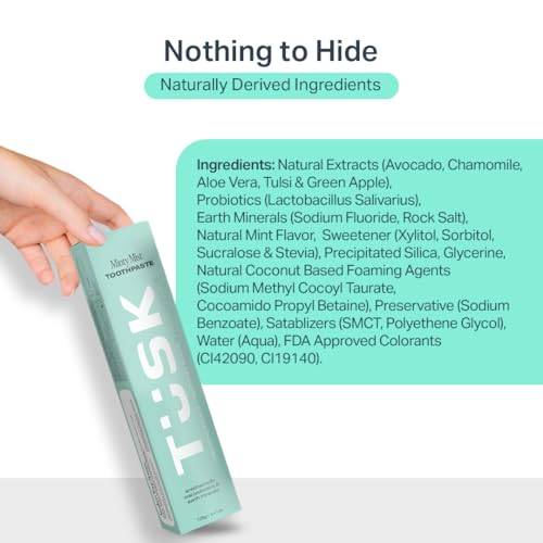 Image of Tusk Minty Mist Natural Toothpaste | Fluoride+ Formula for Cavity Protection, Gum Care & Teeth Whitening | 100% SLS & Chemical-Free Fresh Mint Toothpaste | 125g