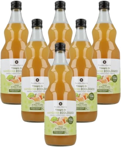 PLANETA HUERTO | Pack 6x Vinagre de Manzana ECO Sin Filtrar 750 ml – Vinagre de Manzana 100% Natural, Rico en Enzimas y Probióticos para Mejorar la Digestión y la Salud General