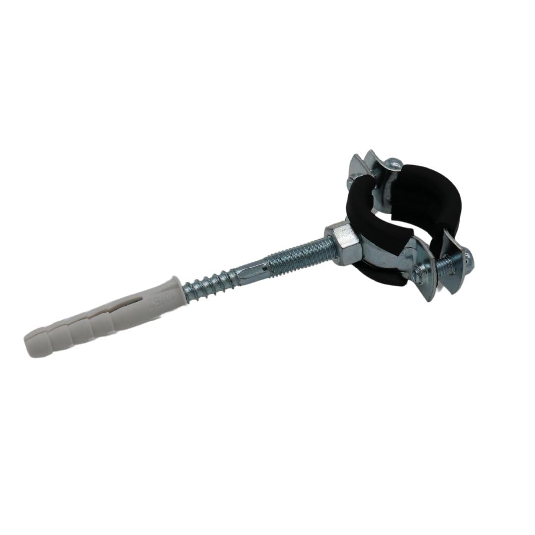 Abrazaderas de tubo de tornillo 48-53 mm 11/2" + tornillos + tacos, acero galvanizado, abrazaderas de aislamiento acústico, abrazaderas individuales con inserto amortiguador – 10 unidades