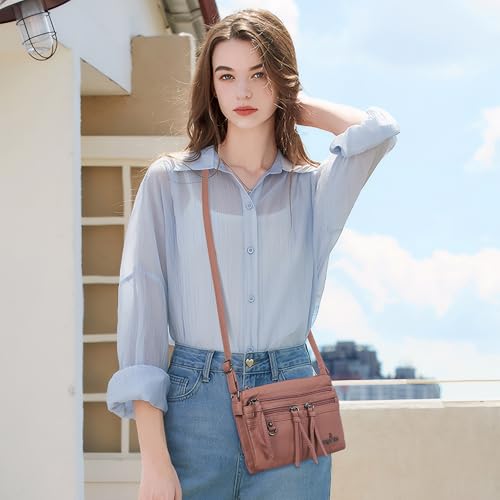 Image of Angel Kiss Small Crossbody Bag for Women Leather Crossbody Purse Triple Compartments Cell Phone Purse Shoulder Bags for Women