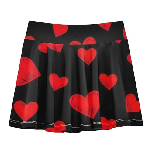 Floral Athletic Shorts for Girls Skorts Skirts with Shorts Teen Skirt Red Hearts Doodles Black 4t
