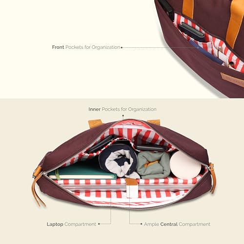 Image of Messenger Bag - Genuine Leather Handle Bag, Cross Body 15.6Inch Bag, Canvas Briefcase Bag, Leather Computer Bags, Laptop Bag Rugged Satchel Shoulder Bag | | Wine