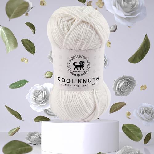 Image of NESTNHAVEN Cool Knots, Hand Knitting Yarn (1 Ball 100g) - Luxury Yarn for Crochet, Amigurumi, Embroidery, Toys, Garments, Flowers and Hobby Projects (White), Polyester Blend