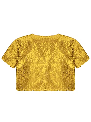 FEESHOW Kids Sparkly Sequins Short Sleeve Bolero Flower Girls Shrug Outerwear Open Front Cardigan Party Dress Cover up4