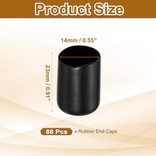 Image of uxcell 88Pcs Rubber End Caps, 14mm(9 /16 inch) ID 23mm(29 /32 inch) Height Round Screw Thread Protectors Flexible Screw Bolt Covers Caps for Metal Tube Rod Bolt, Black