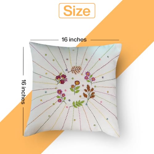 Image of Embroiderymaterial DIY Embroidery Cushion Cover Embroidery Kit for Beginners with Floral Design Cross Stitch Decorative Pillow Covers, Hand Embroidery Craft Kit for Home Decor (2PC, 16x16)