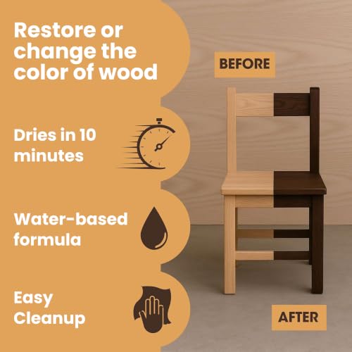 Image of Furniture Clinic Wood Stain | Dark Oak | Water Based | Fast Drying, Low Odor, & Non-Toxic | for Indoor & Outdoor Furniture and More | Multiple Finishes | (8.5oz / 250ml) (Pack of 2)