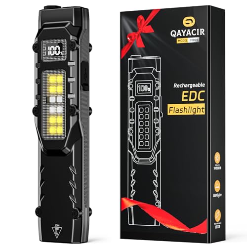 EDC Tactical Flashlight, 1100 High Lumens Rechargeable LED Flat Flashlight w/ Clip & Digital Display, Pocket Flashlight for Home Camping Emergency, Gifts for Men Dad Him Husband, Stocking Stuffers