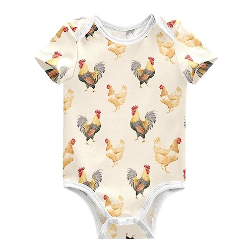 Image of Ollabaky Unisex Baby Bodysuits Chickens and Rooster Short Sleeve Cotton Baby Clothes for Girls 0-24 Months, 6M