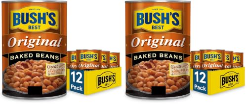 BUSH'S BEST 16 oz Canned Original Baked Beans,Source of Plant Based Protein and Fiber,Low Fat,Gluten Free,(Pack of 24)
