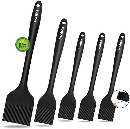 Walfos Silicone Basting Pastry Brush Heat Resistant Pastry Brush Set Strong Steel Core and One-Pieces Design Perfect for BBQ Grill Baking Kitchen Cooking BPA Free and Dishwasher safe 5 Pcs