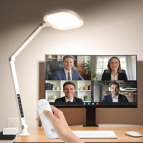 LitONES Video Conference Lighting for Computer, Dimmable Light for Video Recording, Meeting, Laptop & Webcam, 15W Ring Light for Desk with C- Clamp, Swing Arm, Remote, Memory & Timer CRI >95