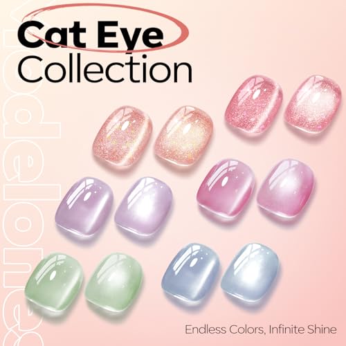Image of modelones Nude Cat Eye Pink Gel Polish 9D Cateye with Magnet Gold Glitter Gel Nail Polish Shimmer U V Soak Reflective Translucent Jelly Gel Magnetic Nail Polish 15 ML