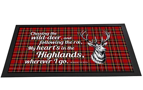 Artylicious Burns Night Bar Ruer - My Hearts in The Highlands Robert Burns Poem Quote - Tartan Scottish Bar Ruer Mat Burns Night Decor (Red)