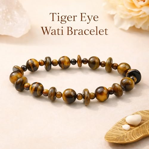 Image of REMEDYWALA Tiger Eye Bracelet(wati beads) For Reiki, Balance Chakra, Positive Energy, Healing | Tiger Eye stone Jwellery | Gemstones Round Beads Stretchable Bracelet for Men and Women