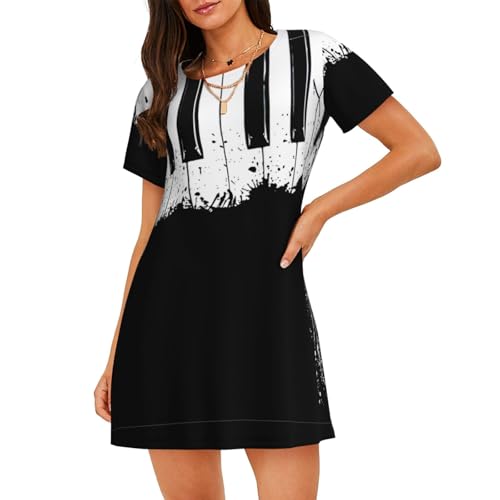 Chemise de nuit légère piano pour femme à manches courtes en coton d'été