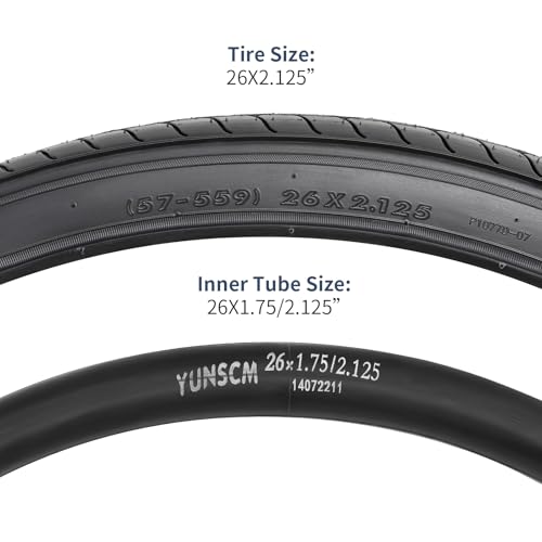YUNSCM 2 peças de pneus de bicicleta de 66 cm 26 x 2,125/57-559 e 66 cm válvula Schrader compatível