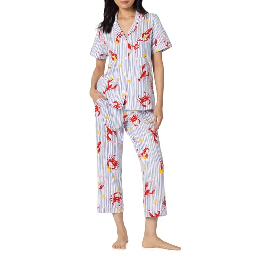 Image of Bed Head PJs Womens Matching Pajamas - Soft Organic Cotton Button Down PJ Shirt & Cropped Pants Set - Loungewear & Sleepwear