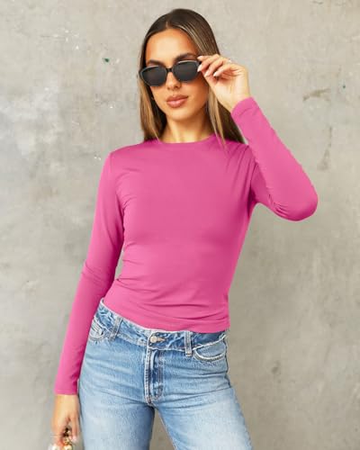 Image of Abardsion Women's Slim Lightweigh Long Sleeve T Shirts | Fall Clothes 2026 Casual Basic Crewneck Going Out Crop Tops Y2K