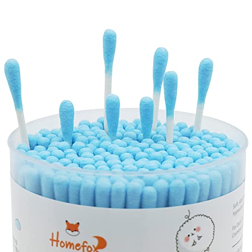 Image of Blue Cotton Swabs Precision Pointed - 400 Count Pointy Organic Cotton Buds Double Side Tightly Wrapped Cotton Tips Paper Stick Soft Gentle Lint-Free Cruelty-Free, Pointy & Round (Blue)