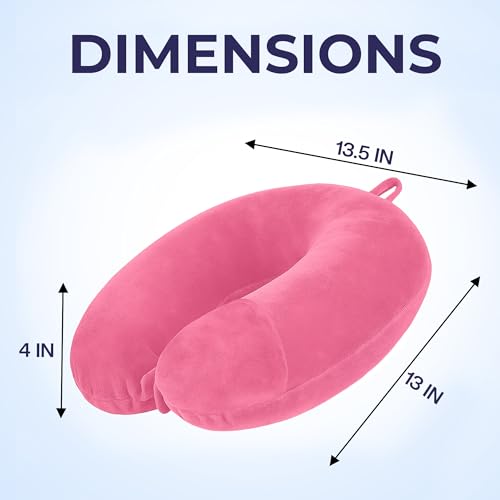 Image of U-SShaped Neck Pillow Soft Fiber Filled Travel Cushion with Snap Button, Comfortable Fabric, Neck Support for Flight, Bus, Car, Neck Pillow for Pain Relief (Pink)