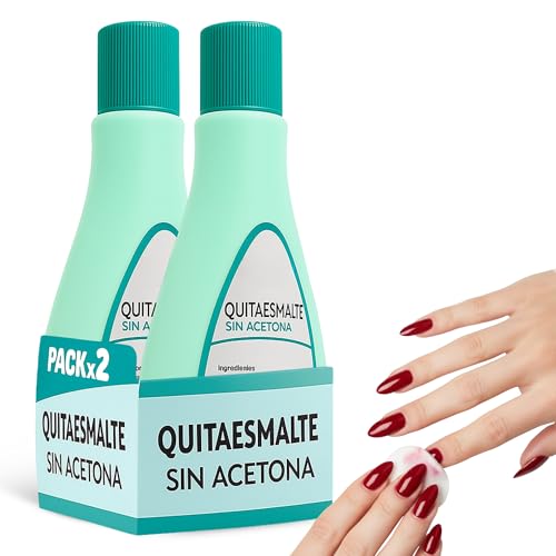 Quitaesmalte sin acetona, Especial para eliminar el esmalte de uñas de gel y porcelana. De fácil aplicación, no deja residuos, Hidratante de Uñas, Contiene 2 botes de 200 ml