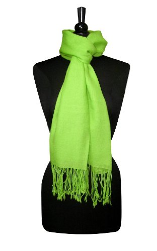 100% Wool Pashmina Solid Scarf LIME GREEN Color Womens Shawl Wrap Scarve2