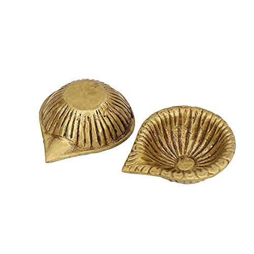 Image of Brass Line Edge Pooja Diya, Kuber Deepak Oil Lamp, Pack of 2 | Set of two brass diyas with a decorative lined edge design for pooja, home temple and festive use