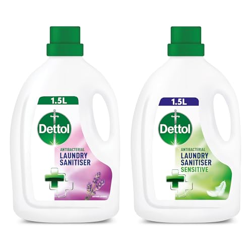 Dettol Antibacterial Laundry Sanitiser, Lavender and Sensitive Fragrance Free Cleanser Additive Multipack, 25 Washes, 2x 1.5L, Pack of 2.