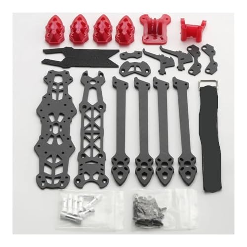 Cadre FPV 5 pouces en carbone avec bras 5mm et accessoires d'impression 3D rouge