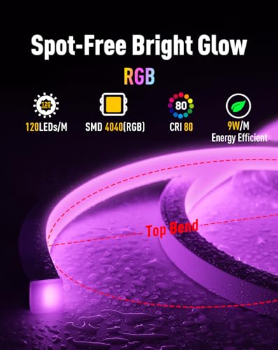 Image of Shine Decor IP68 Waterproof LED Strip Light, 24V Pool Rated Submersible Silicone Neon, UL Listed Underwater Outdoor LED Rope Light for Pool Fountain Waterfall Bathtub, 16x16mm, RGB, 26.25FT