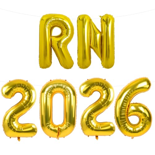 Image of TONIFUL 2026 Nurse Graduation Decorations Gold RN 2026 Balloons 16 Inch RN 2026 Graduation Balloons Class of 2026 Registered Nurse Balloons Decorations 2026 Nursing Graduation Party Supplies