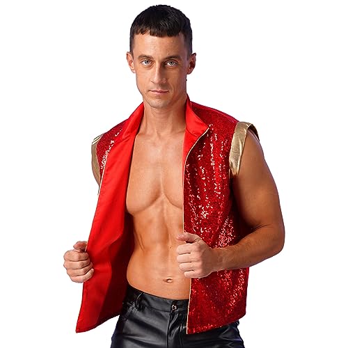 Yeahdor Mens Arabian Prince Vest Tops Halloween Sparkly Sequins Open Front Waistcoat Cosplay Fancy Dress3