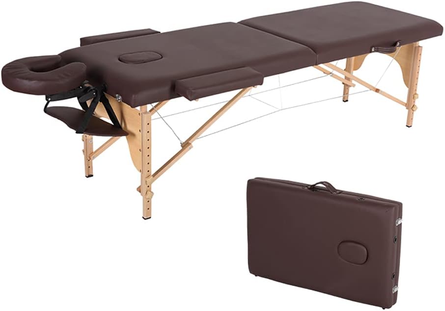 Professional Portable Folding Massage Table, 84 Inches 2 Folding Massage Bed Spa Bed with Carrying Bag, Table Heigh Adjustable Salon Bed Face Cradle Bed, Brown (t1)