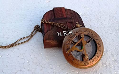 Brújula de latón artesanal con estuche de cuero miniatura 3