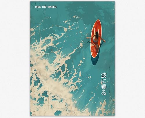 Cadeau inspiré de l'océan affiche de surfeur déco japonaise vintage问