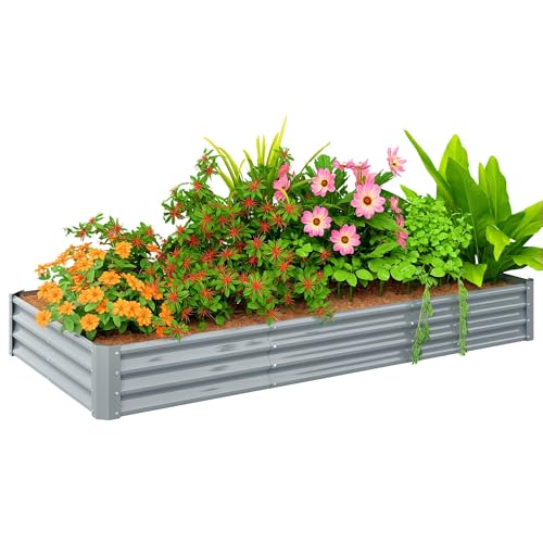 Outsunny Carré Potager rectangulaire, lit de Jardin surélevé en Acier galvanisé, Fond Ouvert, jardinière avec Bord Anti-Coupure Barres de Soutien, 240 x 120 x 30...