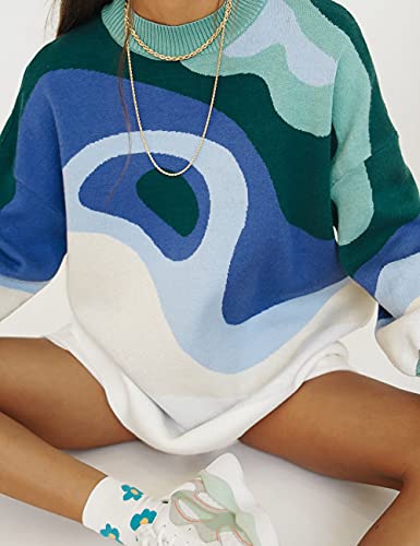 MISSACTIVER Women Casual Knitted Mock Neck Sweater Print Colorblock Long Sleeve Loose Fit Pullover Knitwear4