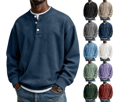 Corduroy Long Sleeve Henley Shirts for Men Casual Pullover Fall Shirt - image 1